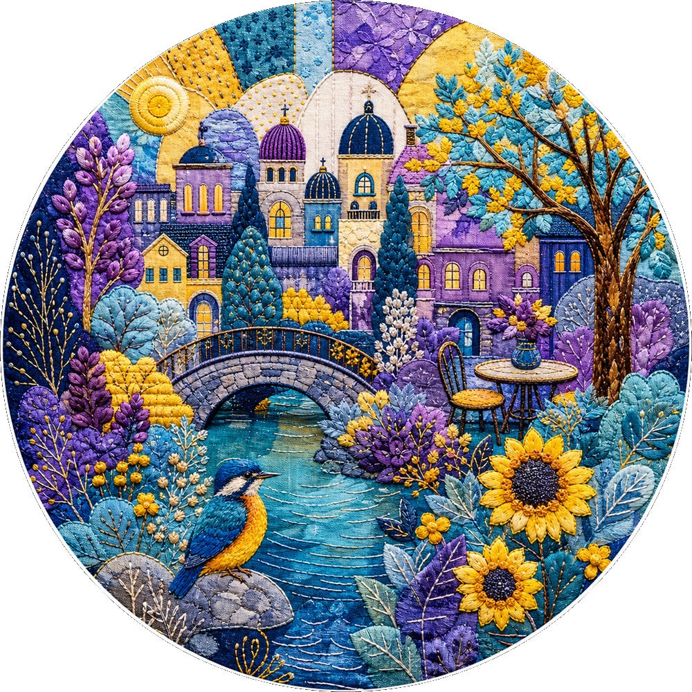 Whispering Watercolor City Garden Round Puzzle - puzzle artwork
