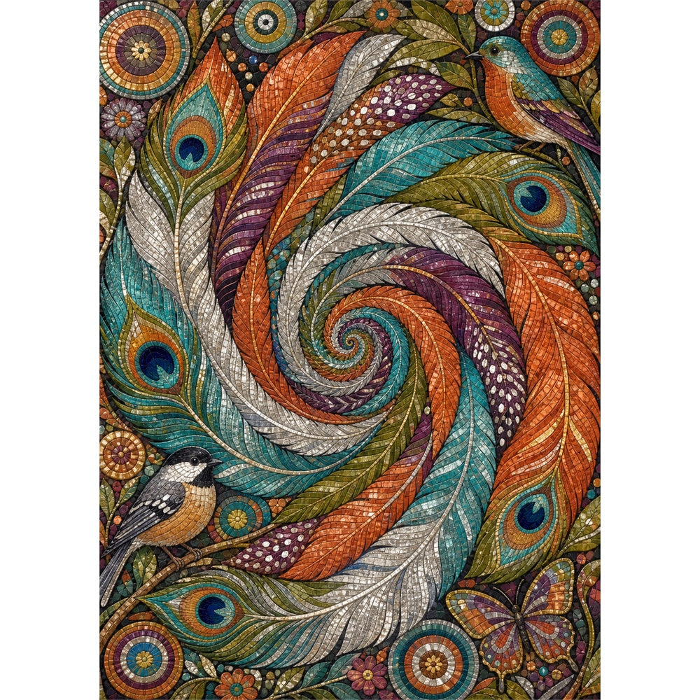 Silver Mosaic Feather Spiral Portrait Puzzle - puzzle artwork