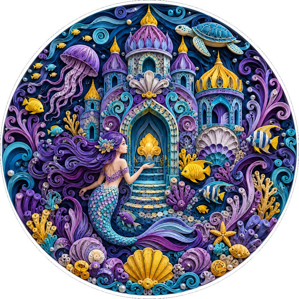 Whispering Mermaid Coral Palace Round Puzzle - puzzle artwork