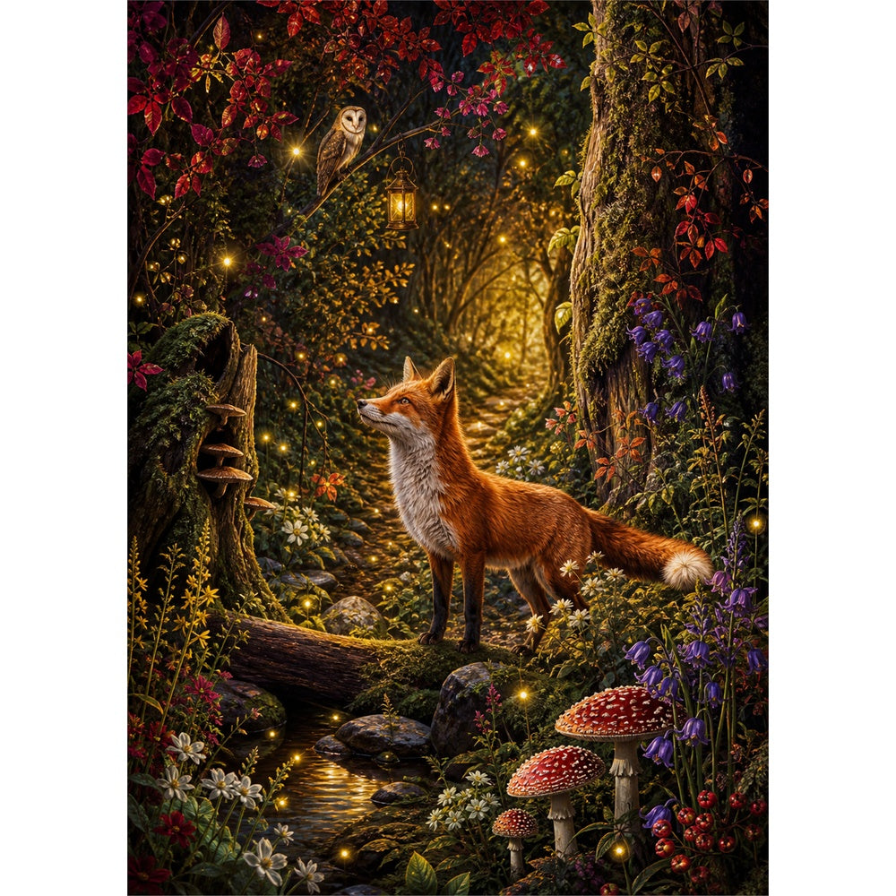Amber Fox and Firefly Grove Portrait Puzzle - puzzle artwork