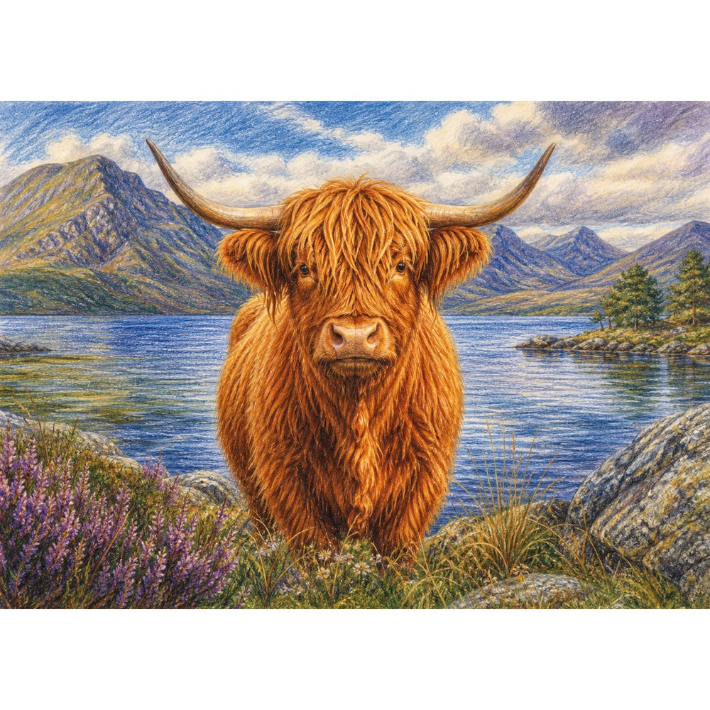 Vibrant Highland Cattle Landscape Puzzle - puzzle artwork