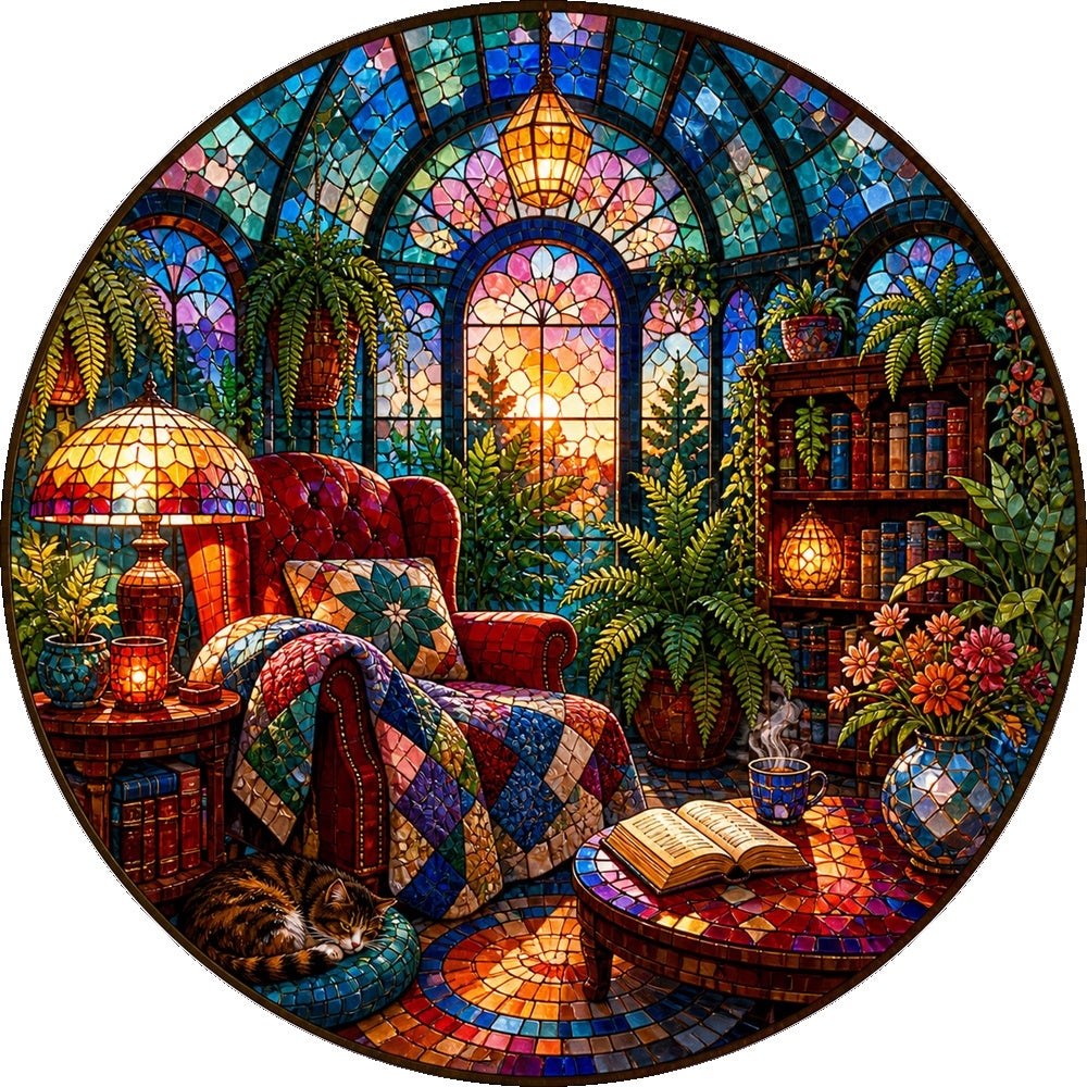 Whispering Reading Nook Conservatory Round Puzzle - puzzle artwork