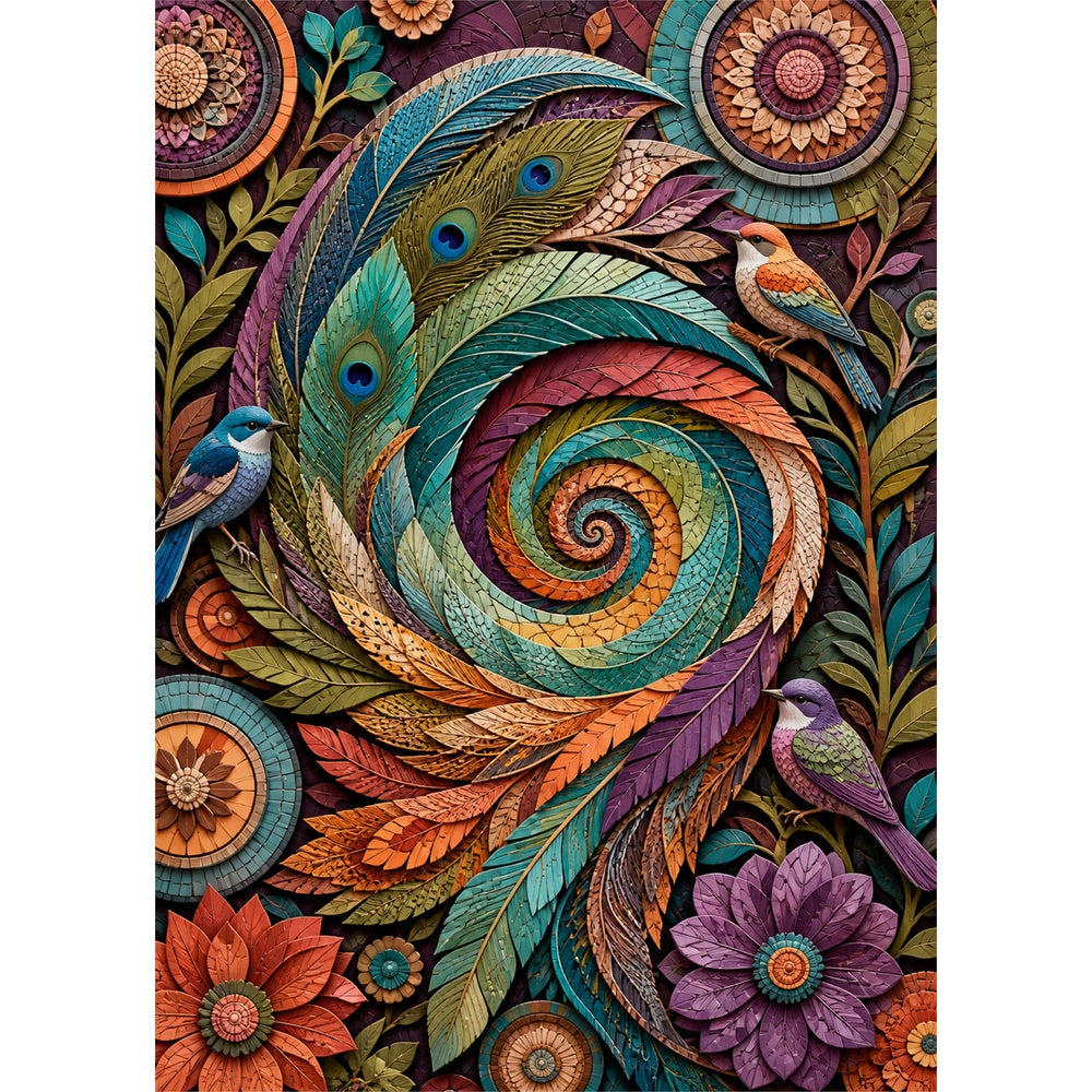 Sapphire Mosaic Feather Spiral Portrait Puzzle - puzzle artwork