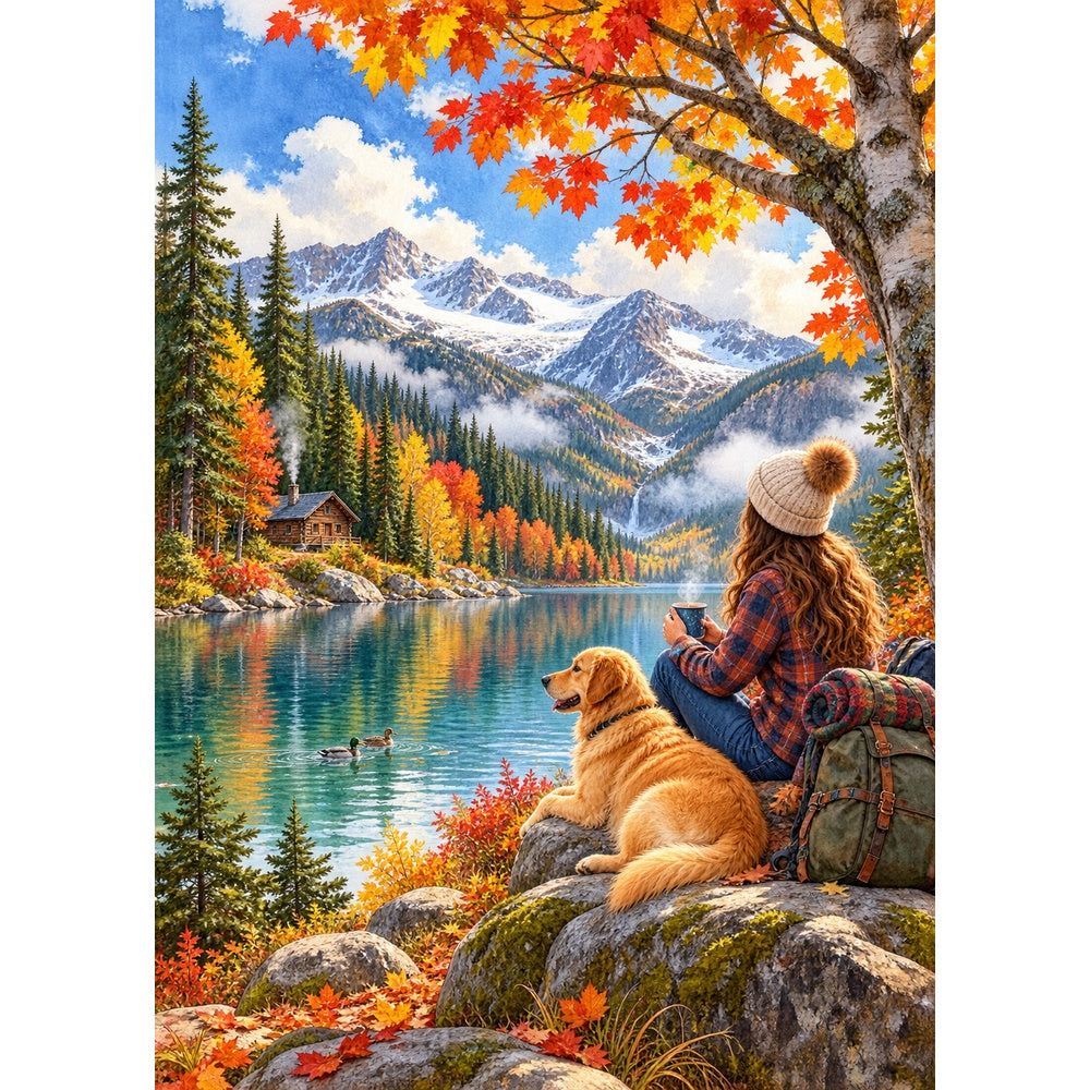 Vibrant Autumn Woodland Portrait Puzzle - puzzle artwork