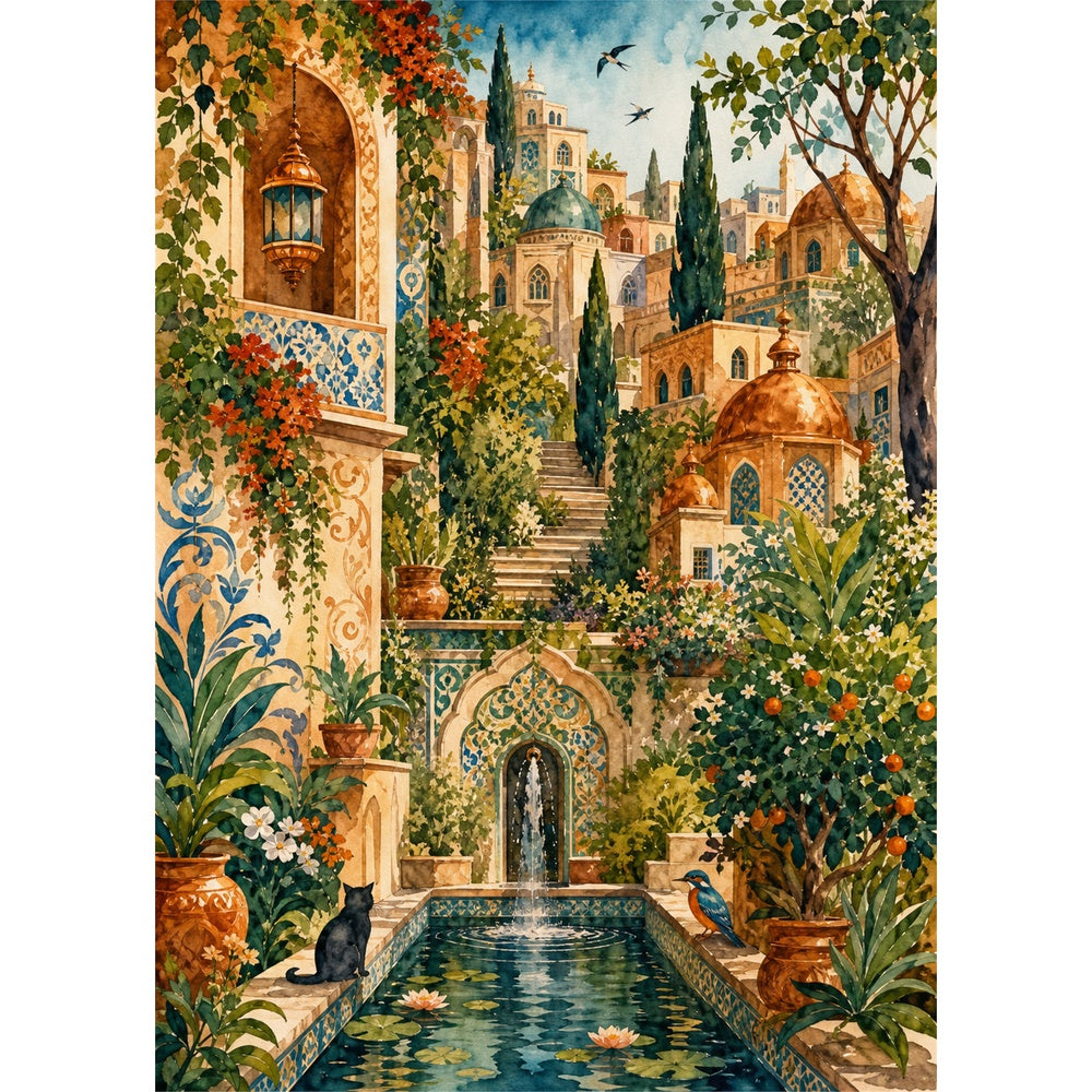 Hidden Watercolor City Garden Portrait Puzzle - puzzle artwork