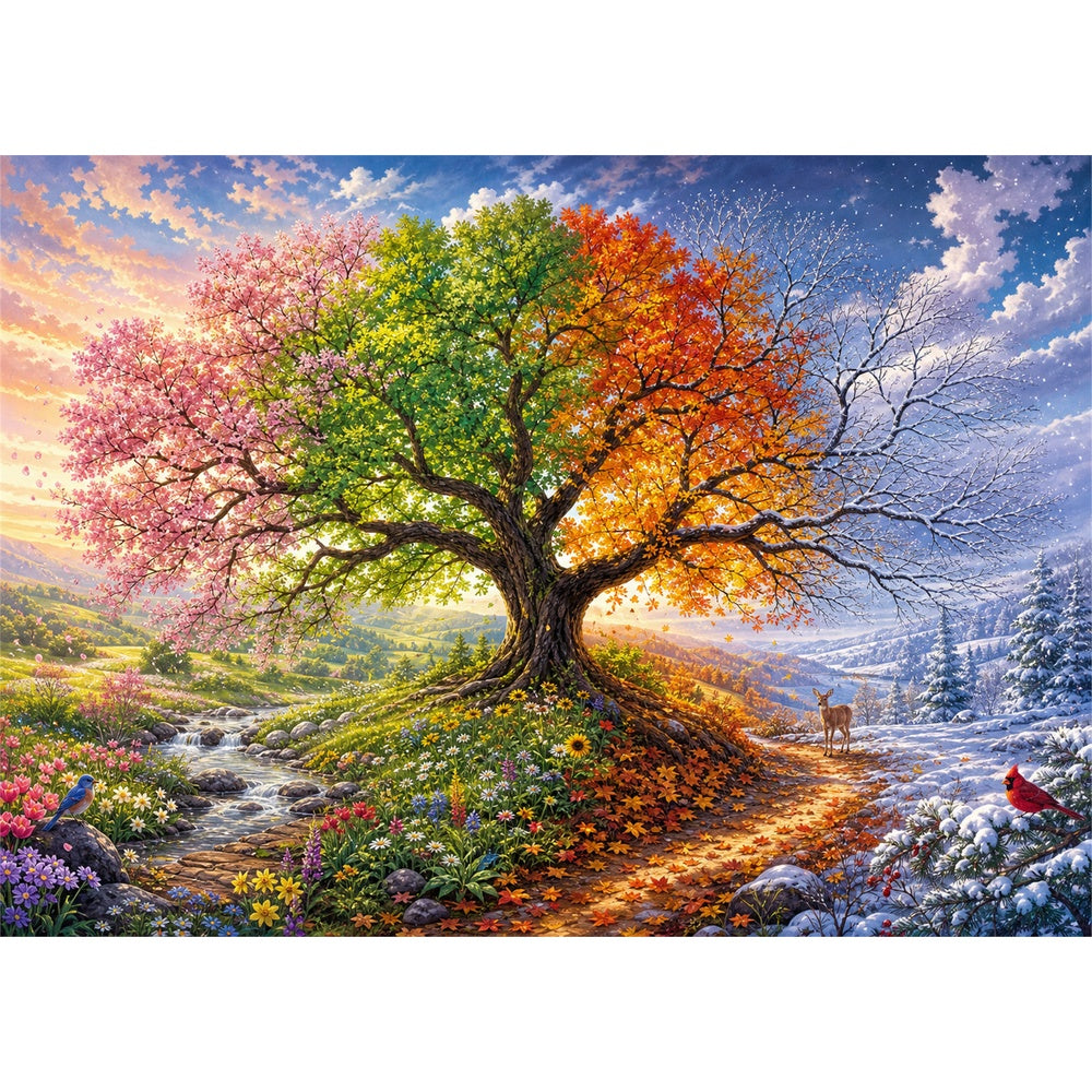 Wildflower Four Seasons Tree Landscape Puzzle - puzzle artwork