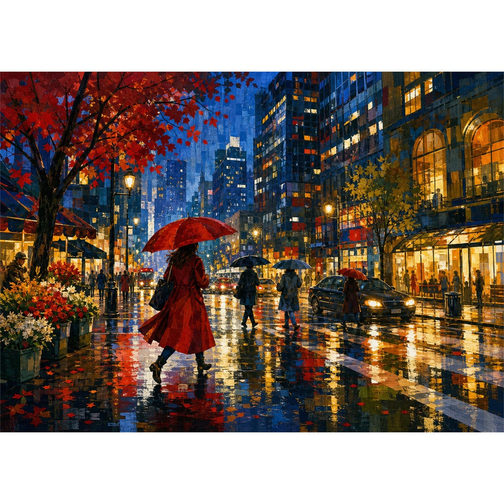Luminous Rainy Metropolis Crossing Landscape Puzzle - puzzle artwork