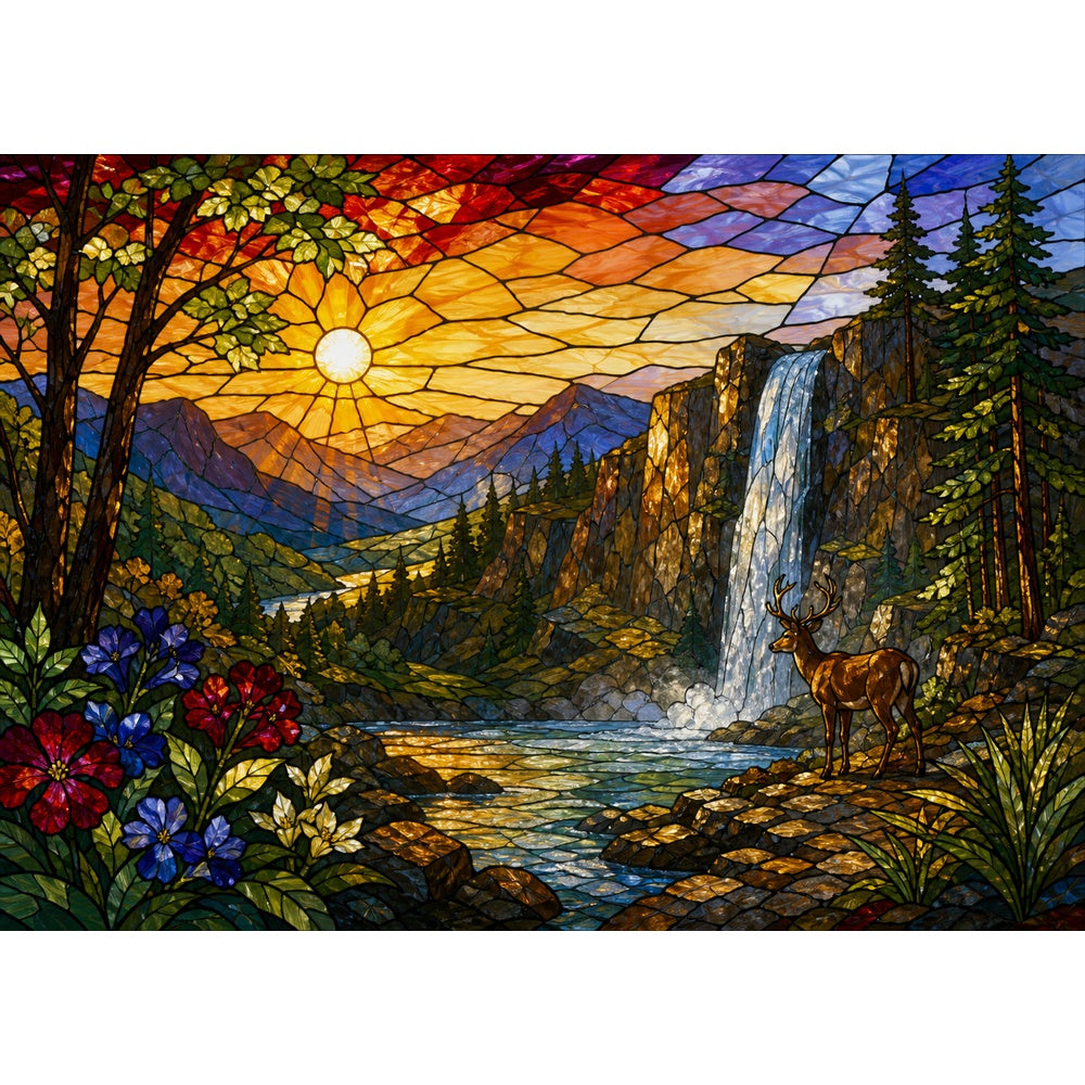Golden-Hour Waterfall Gorge Landscape Puzzle - puzzle artwork